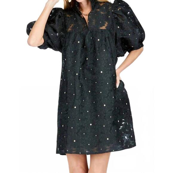 JADE Dresses & Skirts - NEW JADE high neck puff sleeve dress in black floral organza